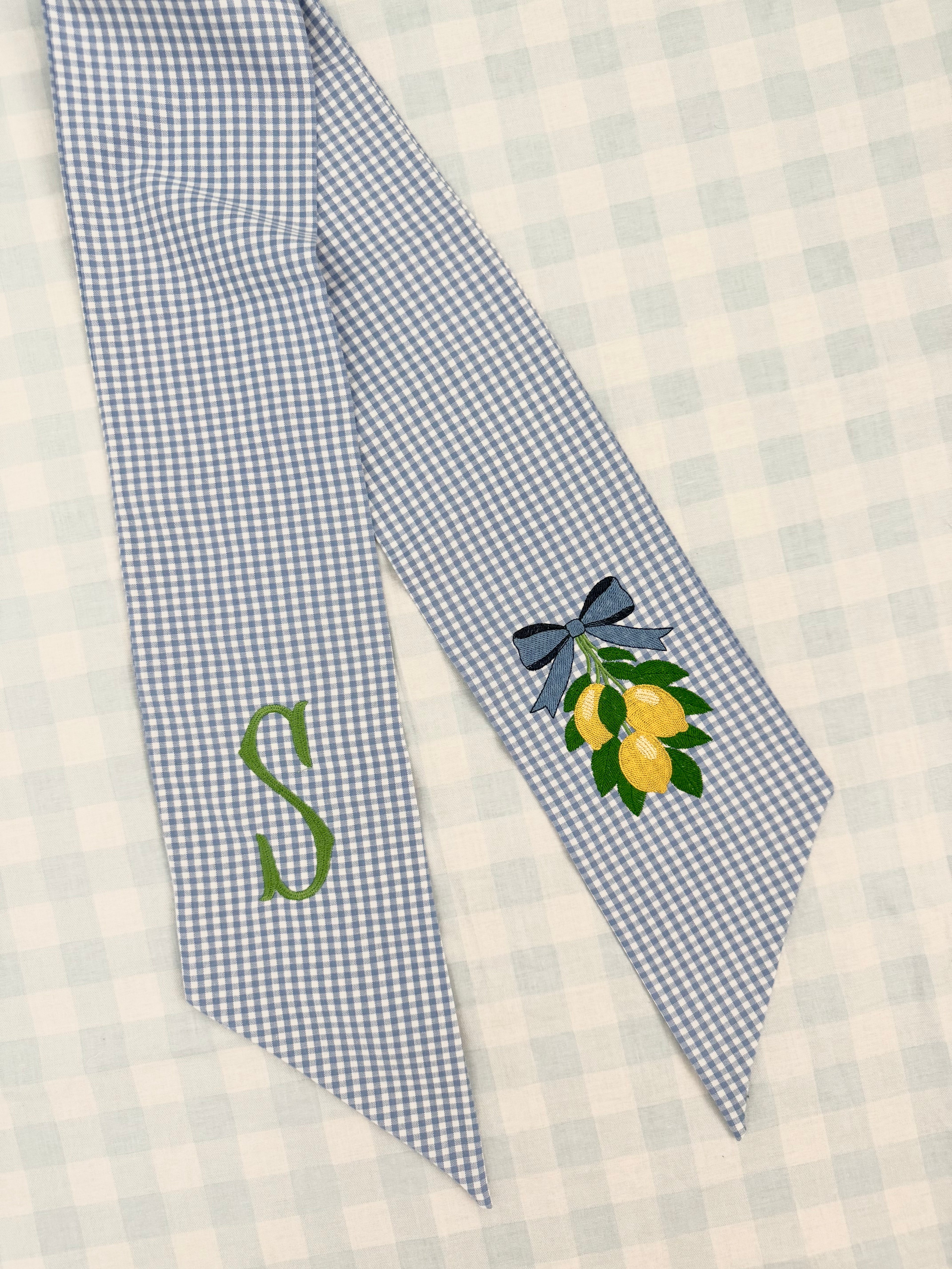 Summer Blue Gingham Wreath Sash