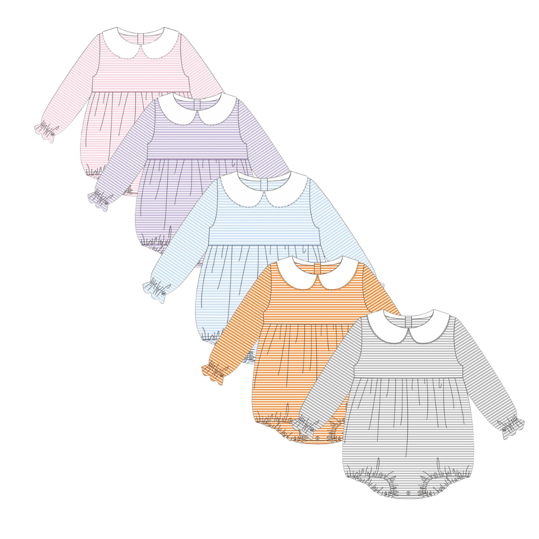 Peter Pan Collar Long Sleeve Stripe Bubble