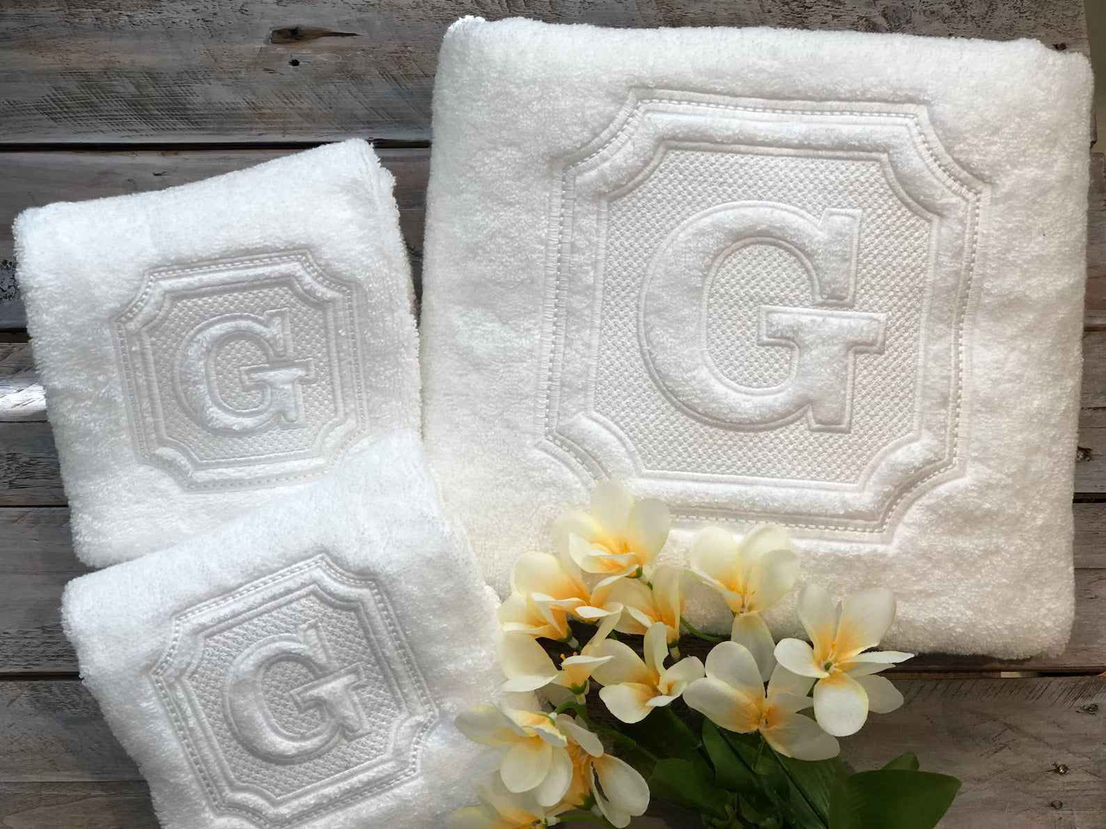 Embossed Initial Bathroom Hand Towel